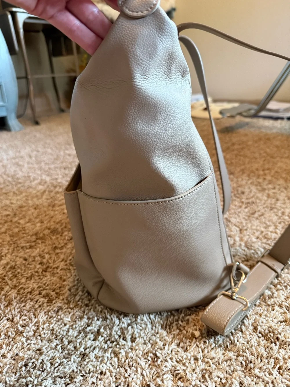Stevie Backpack Vegan Full Size Diaper Bag - Sand/Gold - used excellent cond